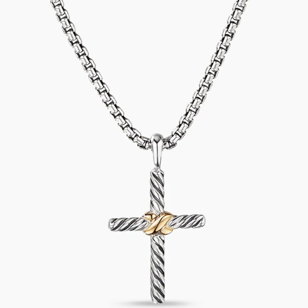 David Yurman Petite X Cross Necklace with 14K Gold, 16"